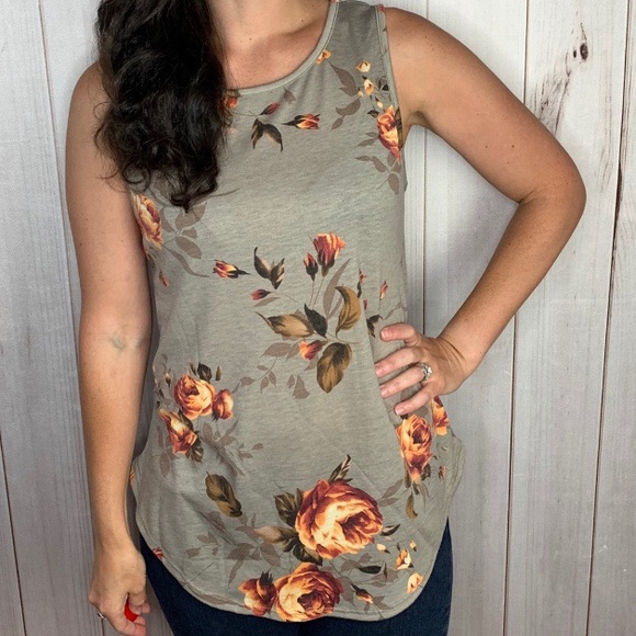 The Elise Top- taupe floral sleeveless top - Picture 6 of 7